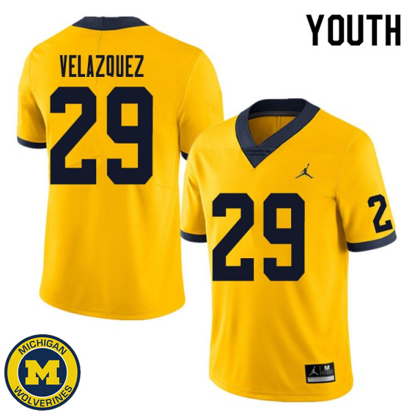 Youth Michigan Wolverines #29 Joey Velazquez Yellow Official Game Jersey